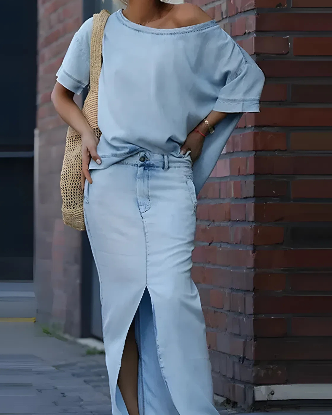 Conjunto Casual Fernanda - Gola Inclinada (Estilo Europeu)