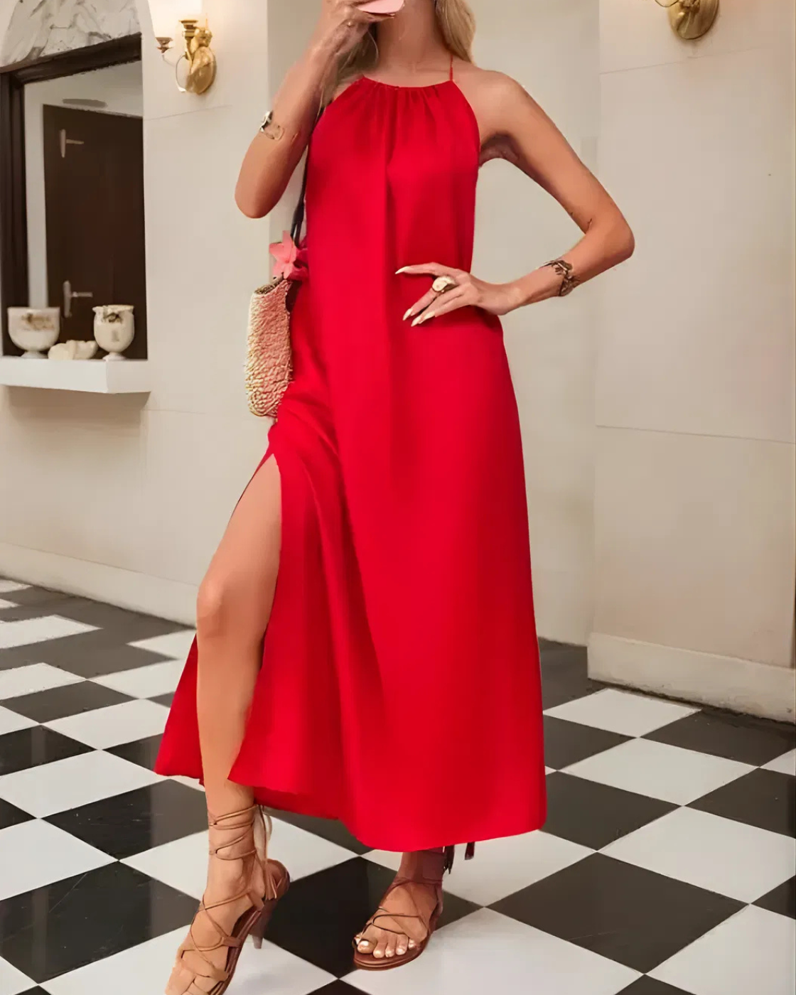 Vestido Casual Athena - Sem Mangas (Estilo Europeu)