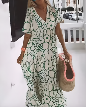 Vestido Longo Estampado Ágatha | Decote em V (Outono 2026)
