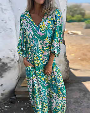Vestido Pérola - Decote em V | Super Leve e Solto - Vintage