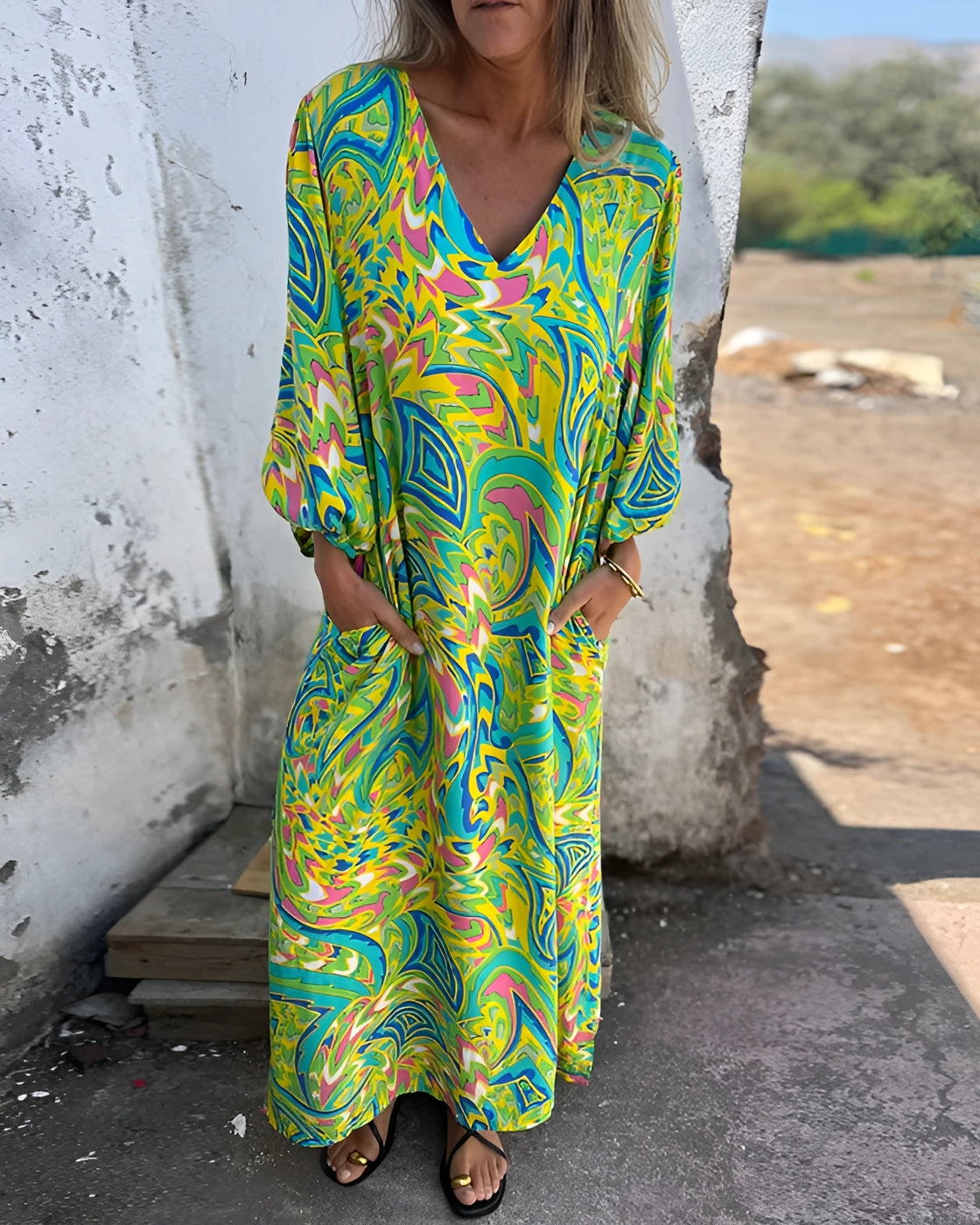 Vestido Pérola - Decote em V | Super Leve e Solto - Vintage
