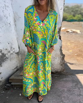 Vestido Pérola - Decote em V | Super Leve e Solto - Vintage