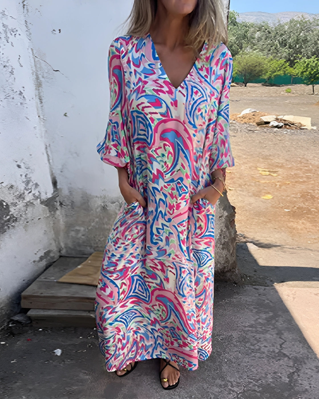 Vestido Pérola - Decote em V | Super Leve e Solto - Vintage