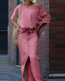 Conjunto Casual Fernanda - Gola Inclinada (Estilo Europeu)