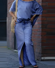 Conjunto Casual Fernanda - Gola Inclinada (Estilo Europeu)