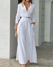 Conjunto Lisa | Decote em V - Linho Puro (Estilo Europeu)