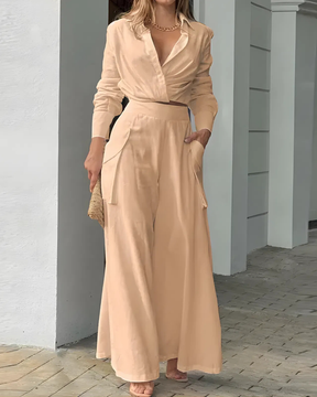 Conjunto Lisa | Decote em V - Linho Puro (Estilo Europeu)