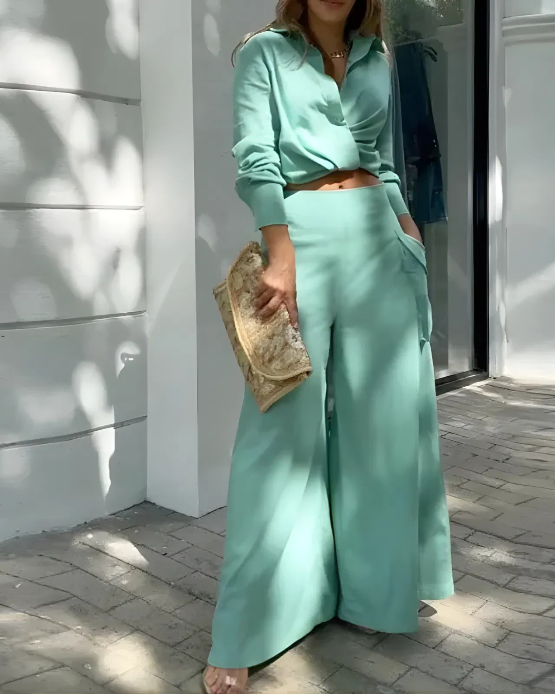 Conjunto Lisa | Decote em V - Linho Puro (Estilo Europeu)