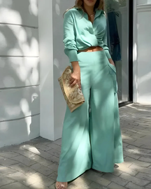 Conjunto Lisa | Decote em V - Linho Puro (Estilo Europeu)