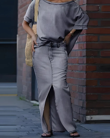 Conjunto Casual Fernanda - Gola Inclinada (Estilo Europeu)