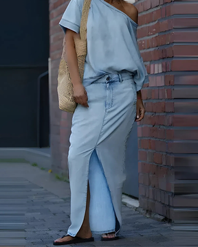 Conjunto Casual Fernanda - Gola Inclinada (Estilo Europeu)