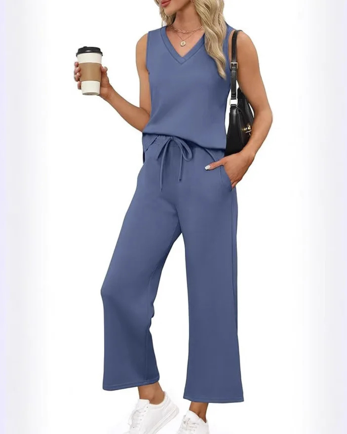 Conjunto Casual Celeste - Algodão Premium (Estilo Americano)
