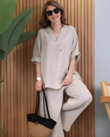 Conjunto Casual Liana | 2 Peças - Linho Premium (Estilo Vintage)